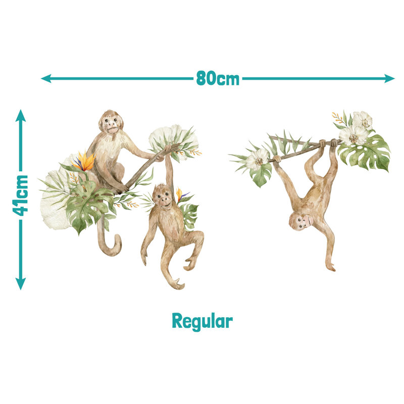Watercolour Monkeys Wall Sticker,  41cm H x 38cm W 
