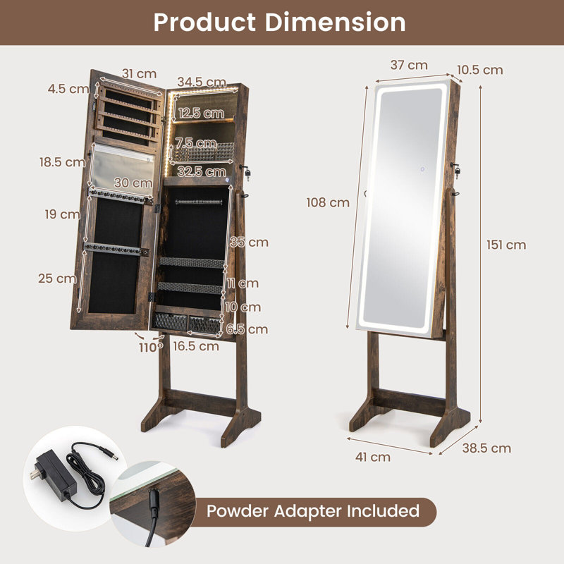 Rilen Freestanding Jewelry Armoire, Dark Brown