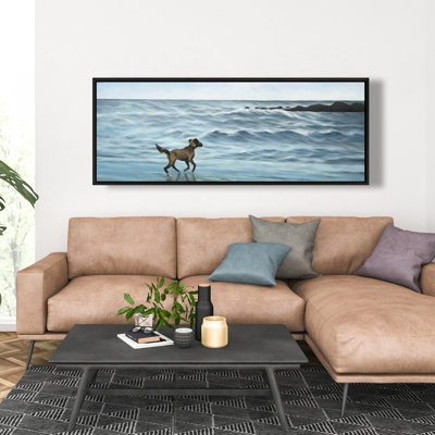 Dog On The Beach Print On Canvas