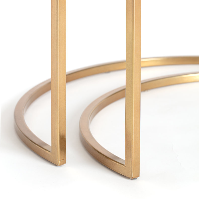 Kingston White Marble and Gold Metal Nesting Side Tables Set of 2