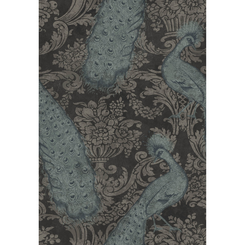 Albemarle Byron Damask Wallpaper Roll, Teal/Graphite