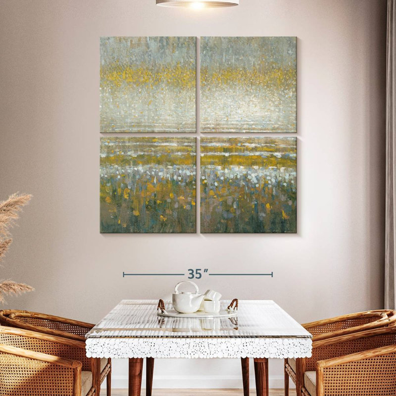 Pluies sur le lac jaune-gris I, H 45 po x l 45 po