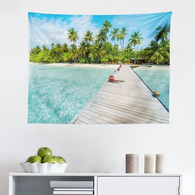 Tropical Tapestry, Maldives Island With Beach Wooden Deck Palms Exotic Holiday Picture, Fabric Wall Hanging Decor For Bedroom Living Room Dorm, 28"" X -  East Urban Home, CA107BABEBC34C63994B8276B05C871C