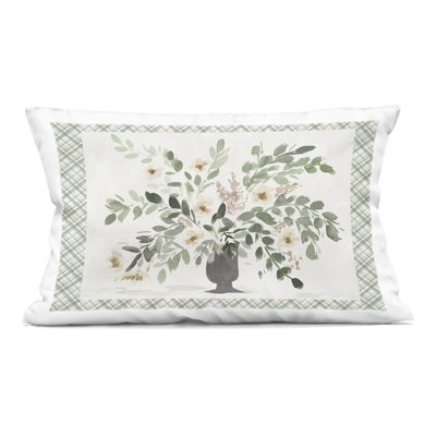 Plaid & Springtime Bouquet Decorative Printed Throw Pillow, design by Lucille Price