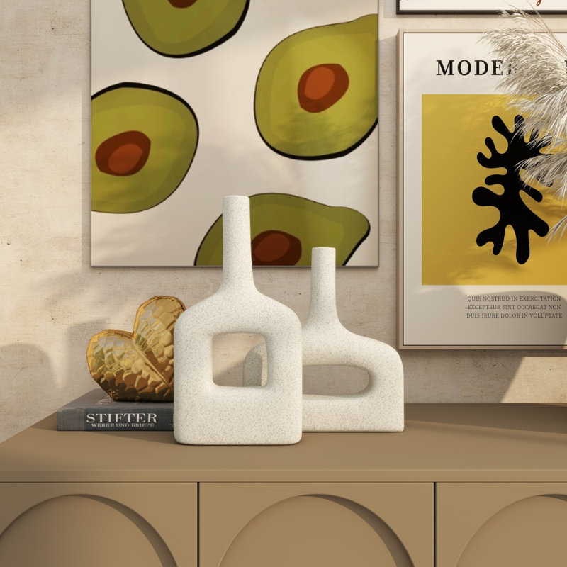 2 Piece Stoneware Table Vase Set, White