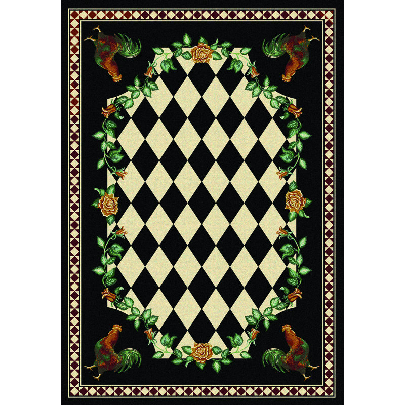Tapis noir à motif géométrique Chinn, Rectangle 3 pi 10 po x 5 pi 4 po