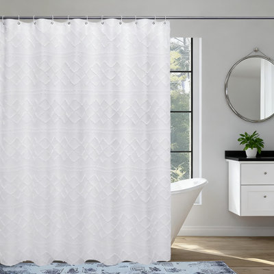 Lush Decor Serena Ruffle Shower Curtain 72 W X 72 L White Beautiful Ruched Flower Design Luxury Shower
