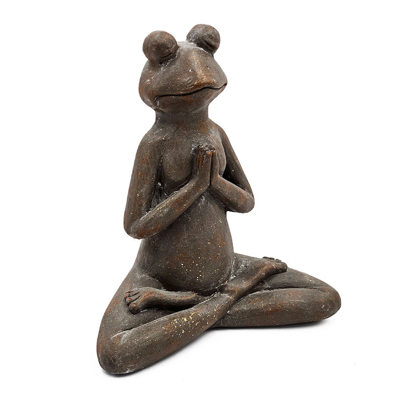 12x7x13.5" Brown Magnesium Yoga Frog Figurine in Namaste Pose with Gold Accents