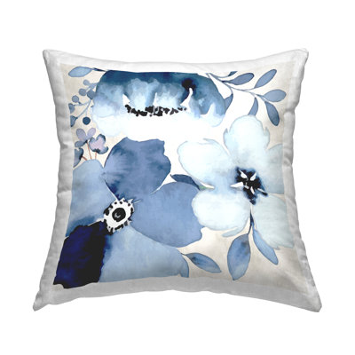 Conception de coussin décoratif en feuilles de fleurs bleues en herbe par ND Art