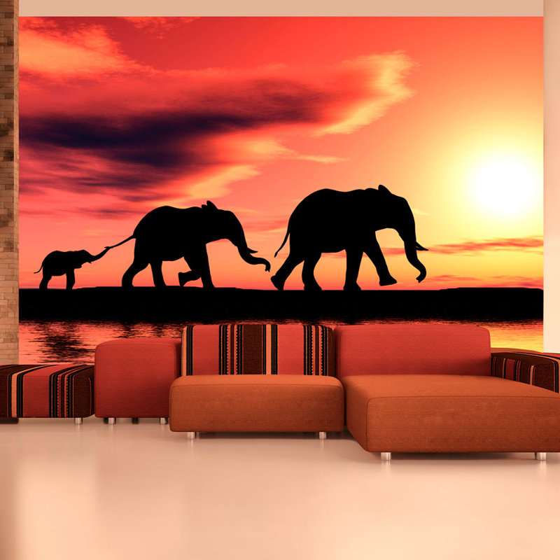 Elephants Families 2.31m x 300cm Wallpaper, 300 cm L x 231 cm W