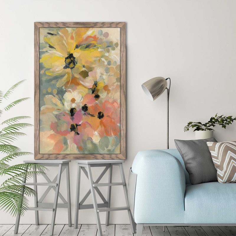 June Flower Bed - reproduction d'art, Cadre taupe délavé, H 49,5 po x l 33,5 po x P 1 po