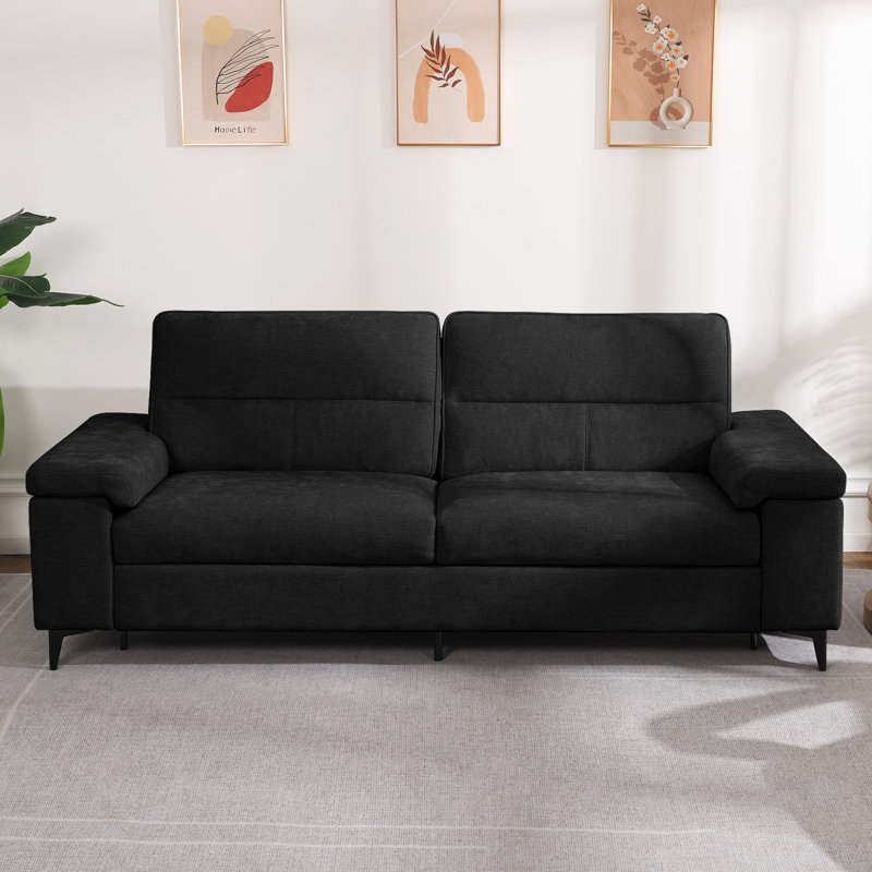 89” Modern Chenille Sofa Adjustable Armrest Couch, Dark Gray