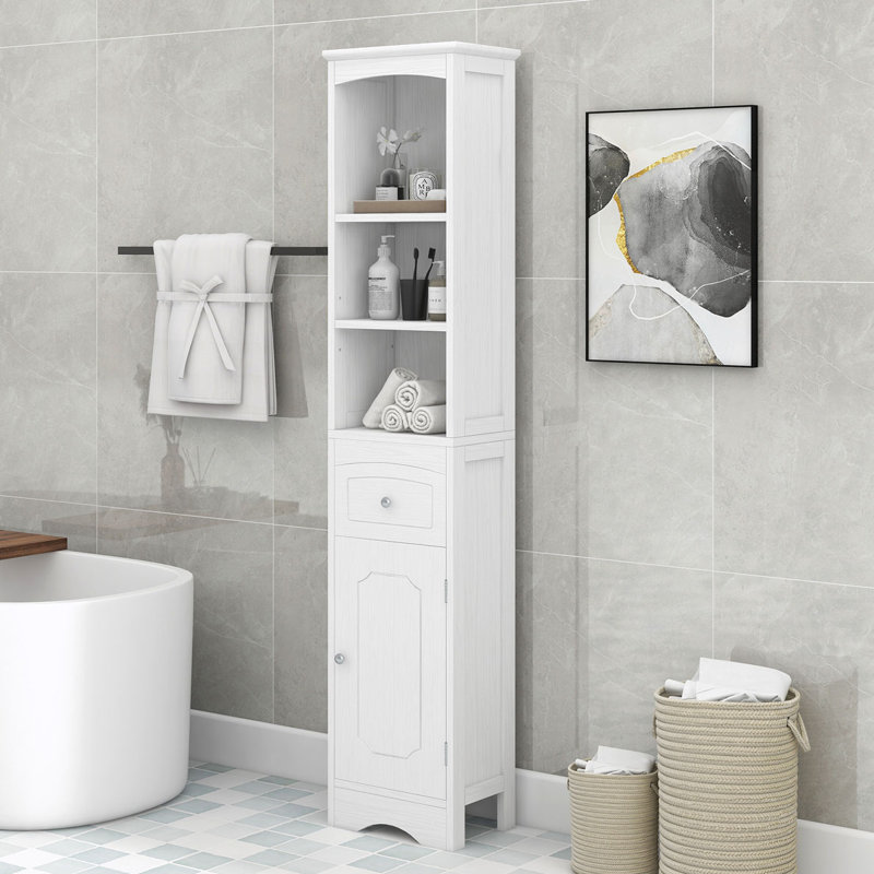 Tall Bathroom Cabinet, Freestanding Storage Cabinet With Drawer, MDF Board, Adjustable Shelf, White