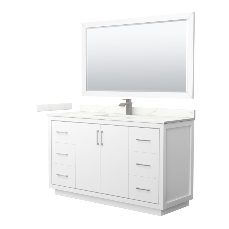 60'' W Single Vanity, Giotto Quartz, White, Satin Bronze