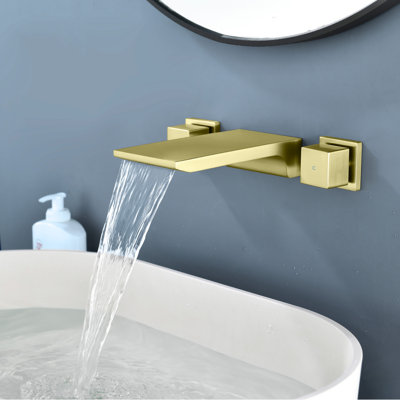 Double Handle Waterfall Tub Faucet with, Bathroom Wall Mounted Tub Filler