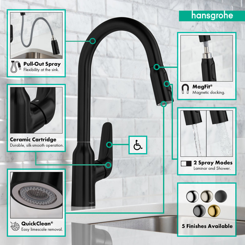 hansgrohe Focus N HighArc Kitchen Faucet, 2-Spray Pull-Down, 1.75 GPM