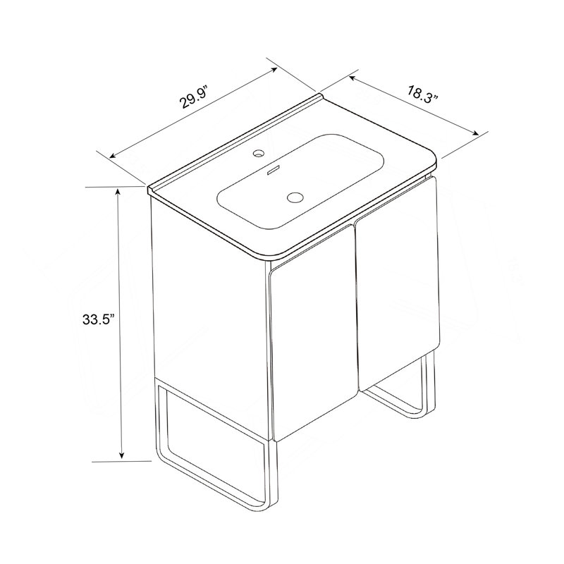 Meuble-lavabo mural autoportant de 30 po en bois clair avec lavabo en céramique, grand meuble de rangement 2 portes et support en métal pour salle de bain moderne, KD