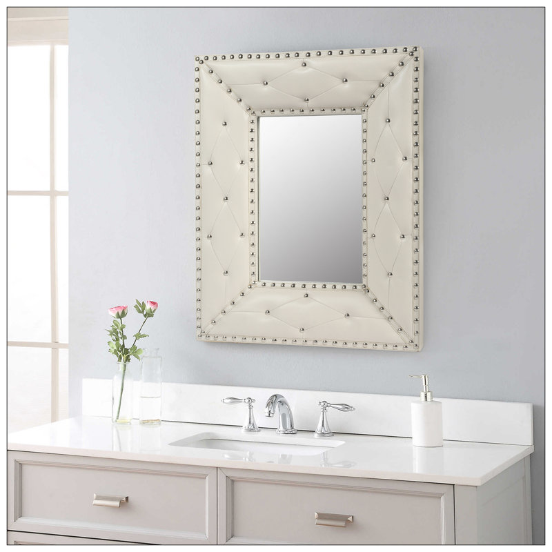 Stylish Rivet Decorated PU Covered MDF Framed Mirror For Modern Wall Decor, Suitable For Various Rooms And Easy To Install.