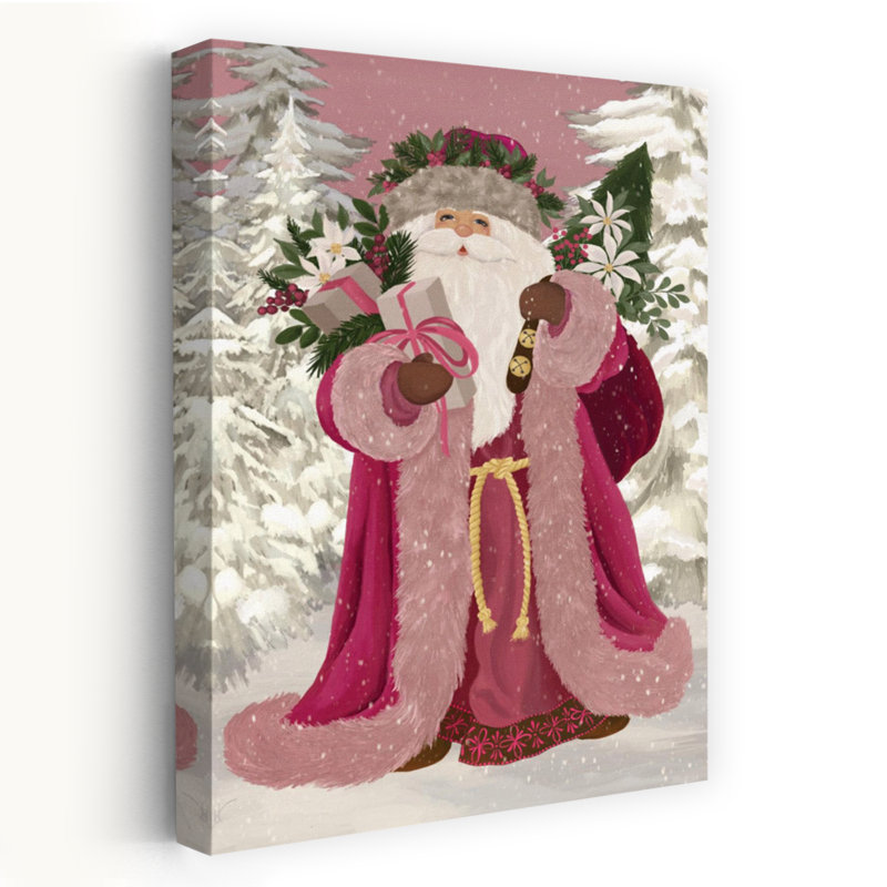 Art floral abstrait rose, père Noël, forêt rose, H 48 po x l 32 po