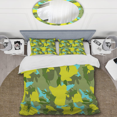 Green And Yellow Pattern II Polyester Camouflage Duvet Cover