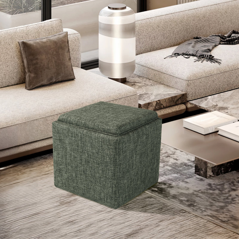 HomePop Storage Ottoman With Tray Top, Green