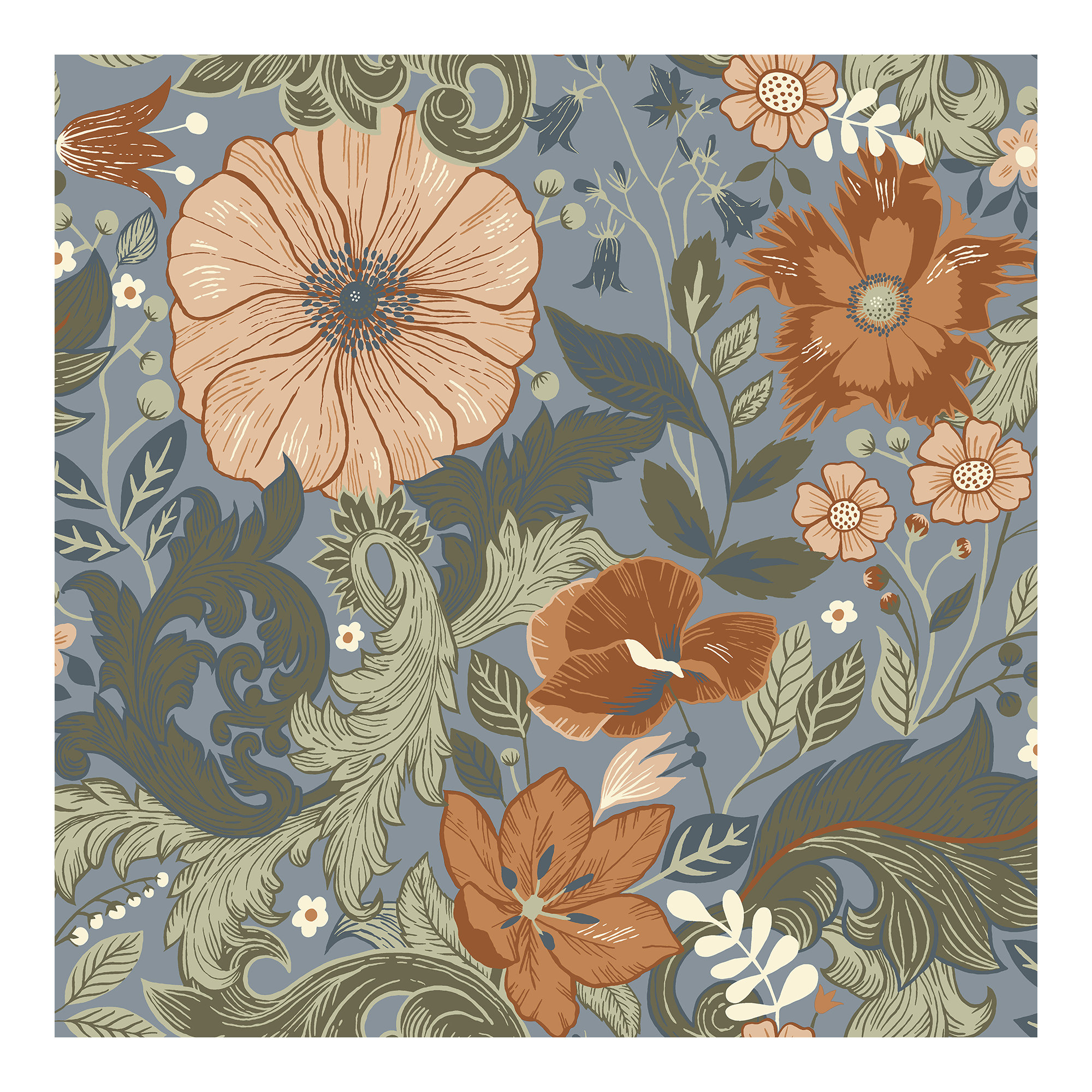 Adamo Floral Wallpaper, Blue
