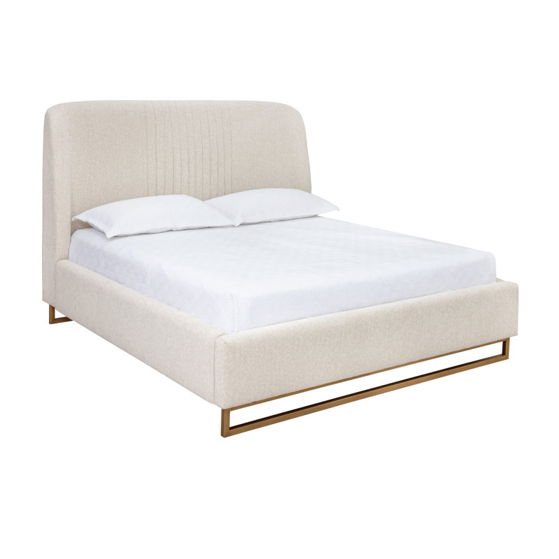 Lit plateforme tapissier Adelhard, Très grand, Crème