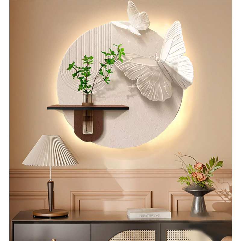 Décoration murale en grès de verdure crème de style crème haut de gamme, 31.05" H x 29.13" W x 0.79" D