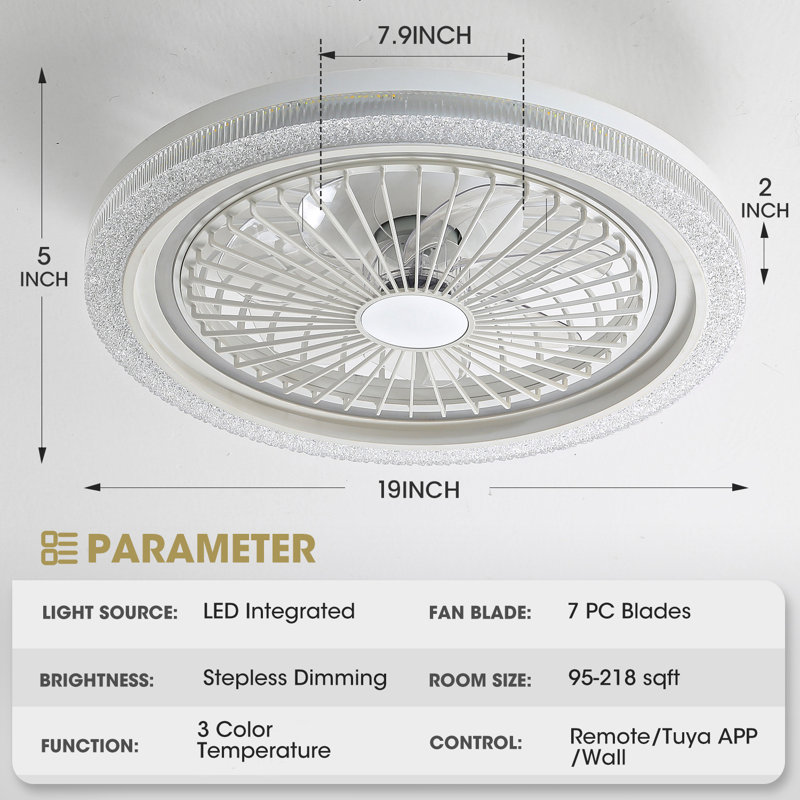 Kaben Flush Mount Ceiling Fan with LED Light and Remote Control, RGB LED
