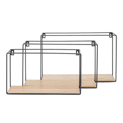 Ensemble de 3 tablettes murales en métal et bois