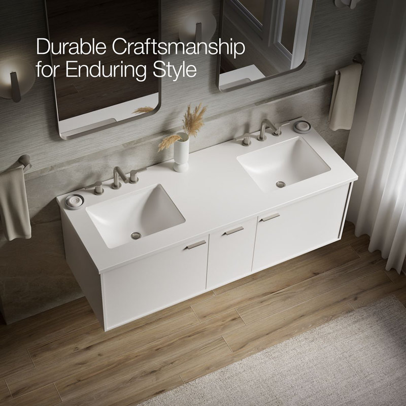 Jute 60" Vanity With Quartz Countertop, Sink And Hardware Included, Linen White