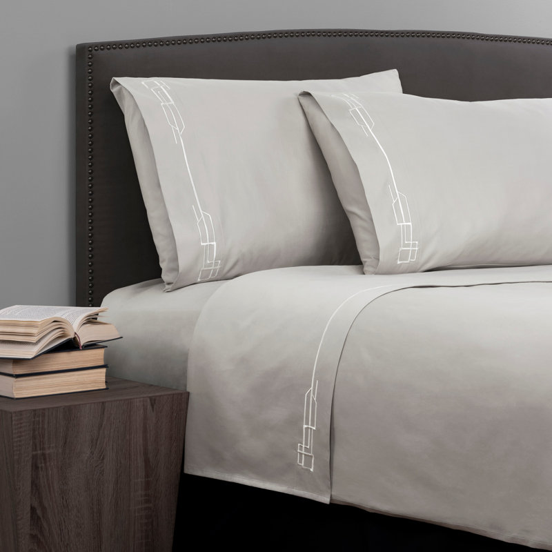 King Oat Cotton Embroidered Bed Sheet Set