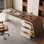 Bureau à 3 tiroirs brun noyer + blanc massif + bois manufacturé-2097471510-2097471511