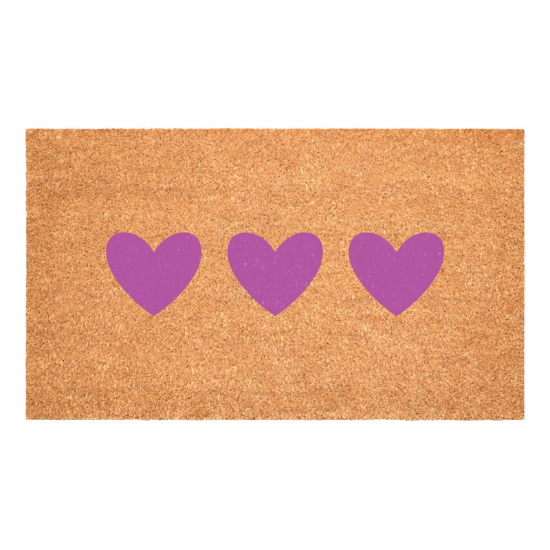 17" X 29" Brown And Pink Three Hearts Outdoor Coir Door Mat