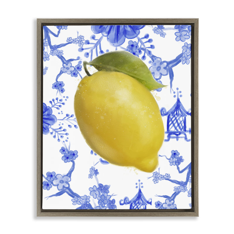 Cadre flottant citron sur chinois, design par Matthew Piotrowicz, H 21 po x l 17 po, Cadre flottant orme Montalcino
