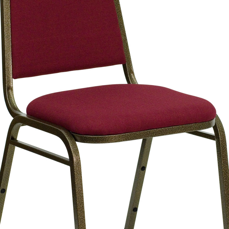 Burgundy Fabric and Gold Steel Stacking Banquet Chair