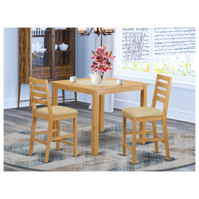 3-Piece Natural Brown Oak Finish Solid Wood Top Counter Height Dining Table Set