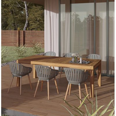 Como 6 - Person Teak Solid Wood Patio Dining Set Umbrella Hole Included Rectangular Table