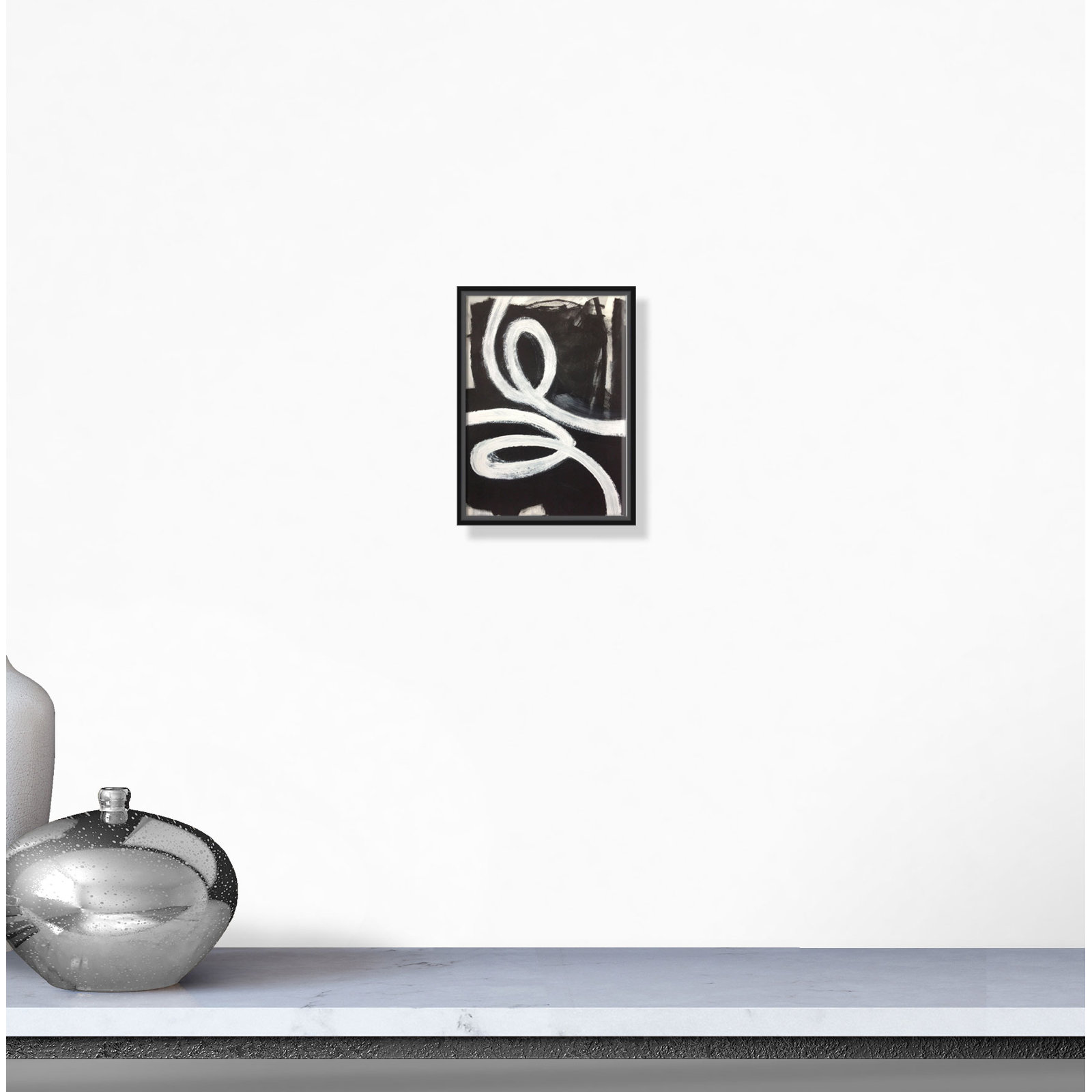 Hendrix "White Swirly Swirls 1" Print, Black Framed, 16" H x 12" W x 2" D