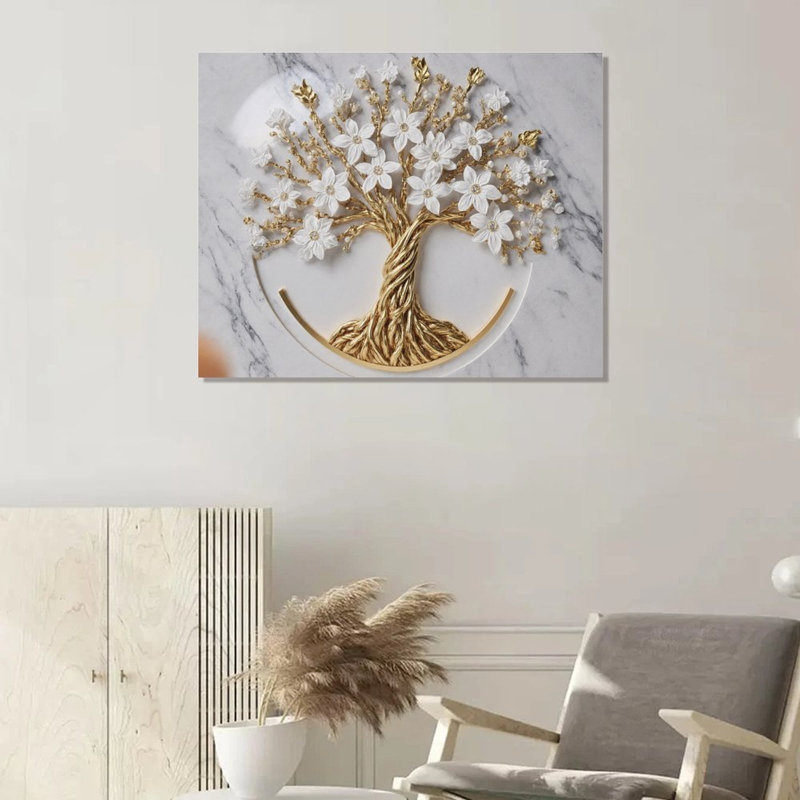 Arbre de vie doré, cadre en bois encastré 16 x 20