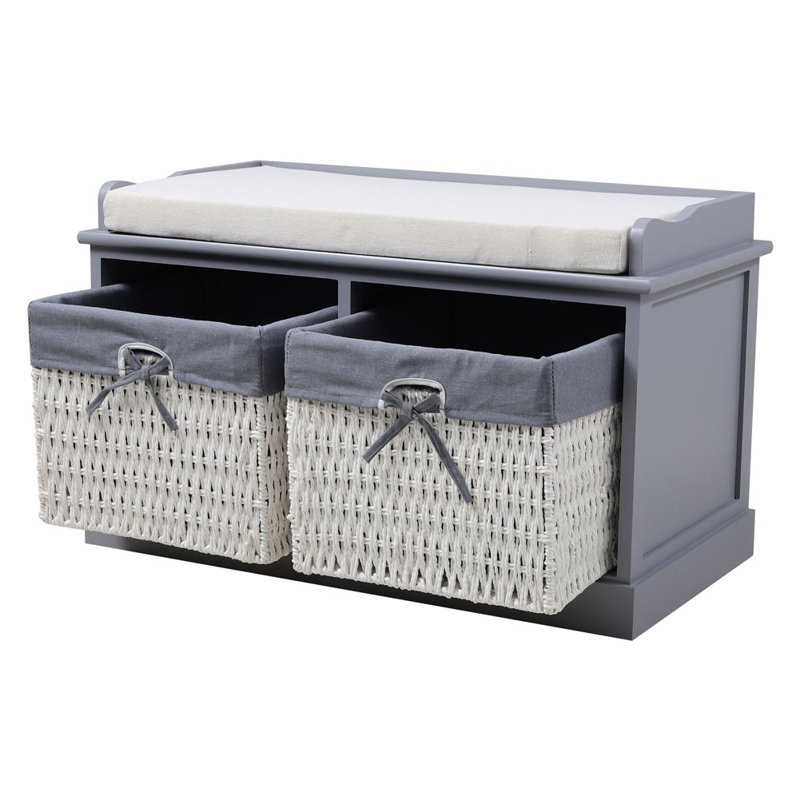 Abbey Canvas Upholstered Storage Bench, Grey/Beige