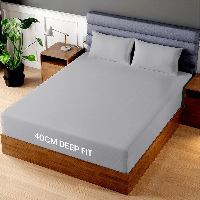 King Size 40 CM Deep Fitted Sheet – Ultra Soft, Breathable & Wrinkle-Free, Silver