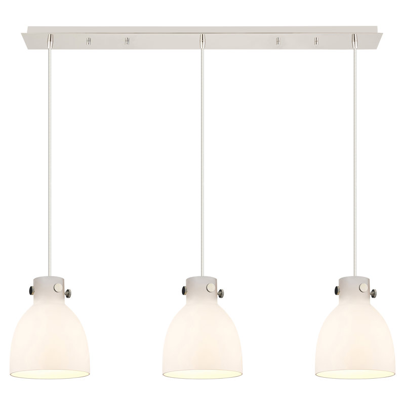 Luminaire suspendu en forme de cloche à 3 lumières Amrith, Blanc, Nickel poli
