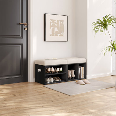 2 Set Shoe Storage Bench with Cushion Seat,Modular Entryway Ottoman Organizer with Rack & Cabinet, Wooden Bedroom Stools for Narrow Hallway, Dorm, Sma