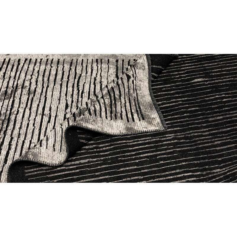 Rapture Striped Cotton Silver Gray/Black Area Rug, Rectangle 7'10" x 11'2"