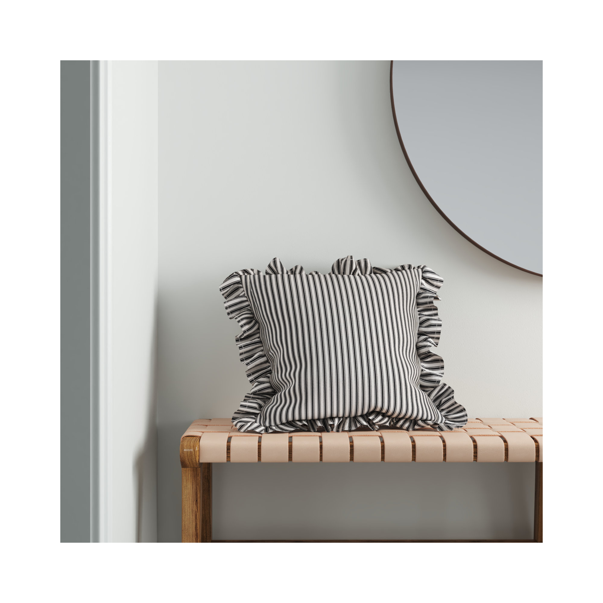 Aneatra Ruffled Cotton Throw Pillow, Red Striped, Pillow Cover Only - No Insert, 18"H x 18"W