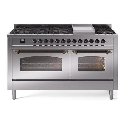 ILVE Nostalgie II Series 60 inch Dual Fuel Range with 9 Sealed Burners, Griddle (Glass Door)