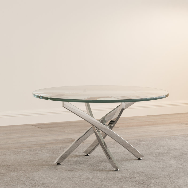 Landgraf Glass Top Round Coffee Table,Cocktail Table,Glass End Table, 18.3" H x 35.4" L x 35.4" W, Silver