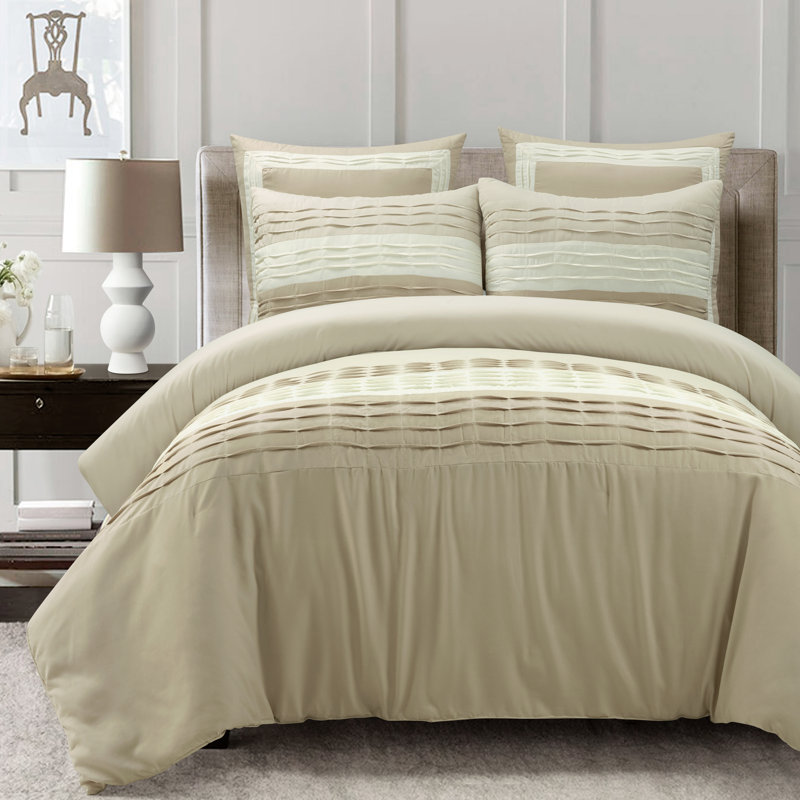 Neutral Microfiber 5 Piece Comforter Set, Queen