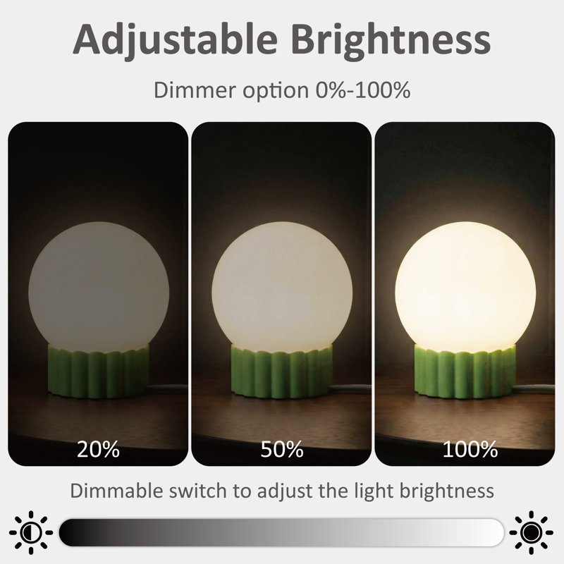 6.9'' Dimmable Opal Glass Globe Table Lamp with Green Resin Base and E12 Lamp Holder, cULus Certified for Bedroom Nightstands, Living Room Side Tables, Home Offices, Entryways, Hotel Rooms or Café Ambient Lighting